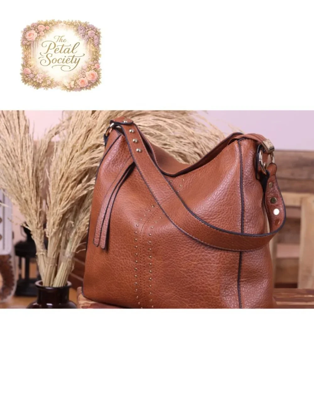 PU Leather Hobo Crossbody Bag with Stud Accents, Convertible Shoulder Purse